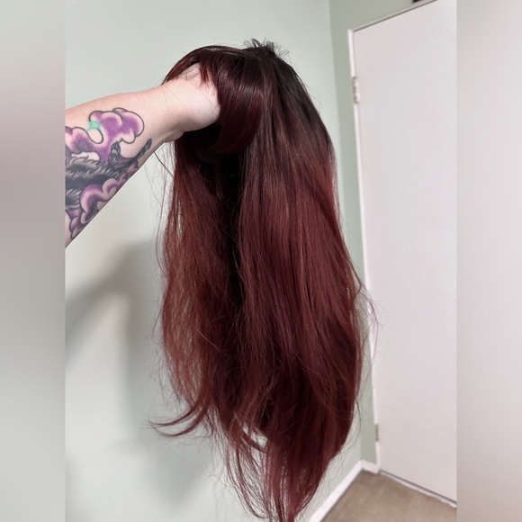 Medium length Ombre Red Synthetic Wig with Bangs - Picture 4 of 5